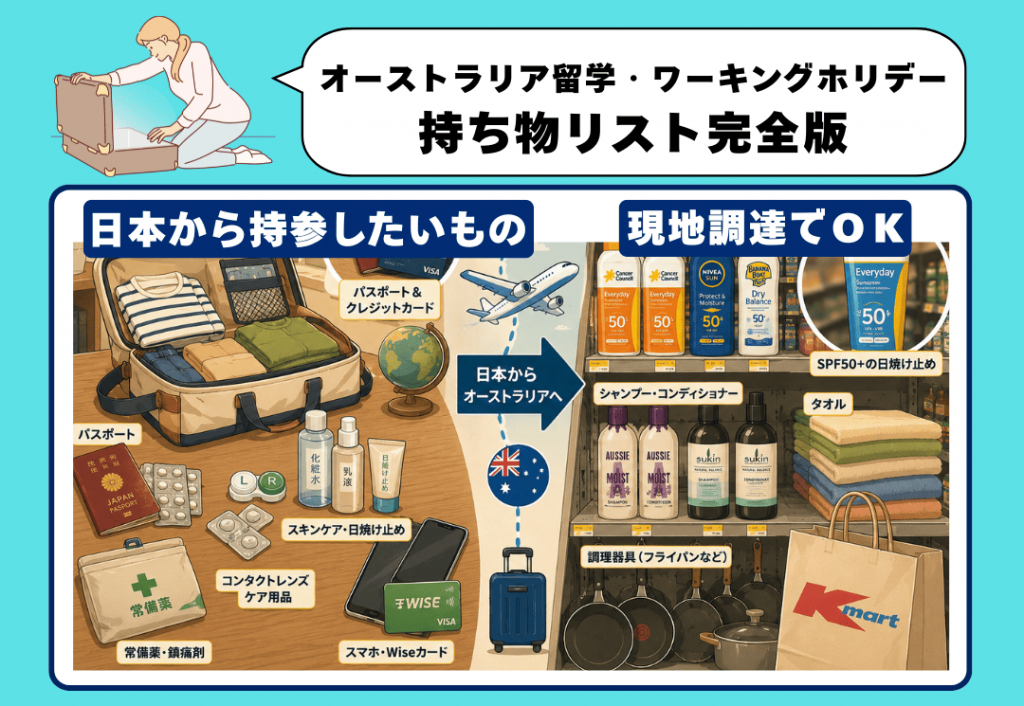 オーストラリア留学・ワーキングホリデーに必要な持ち物リスト