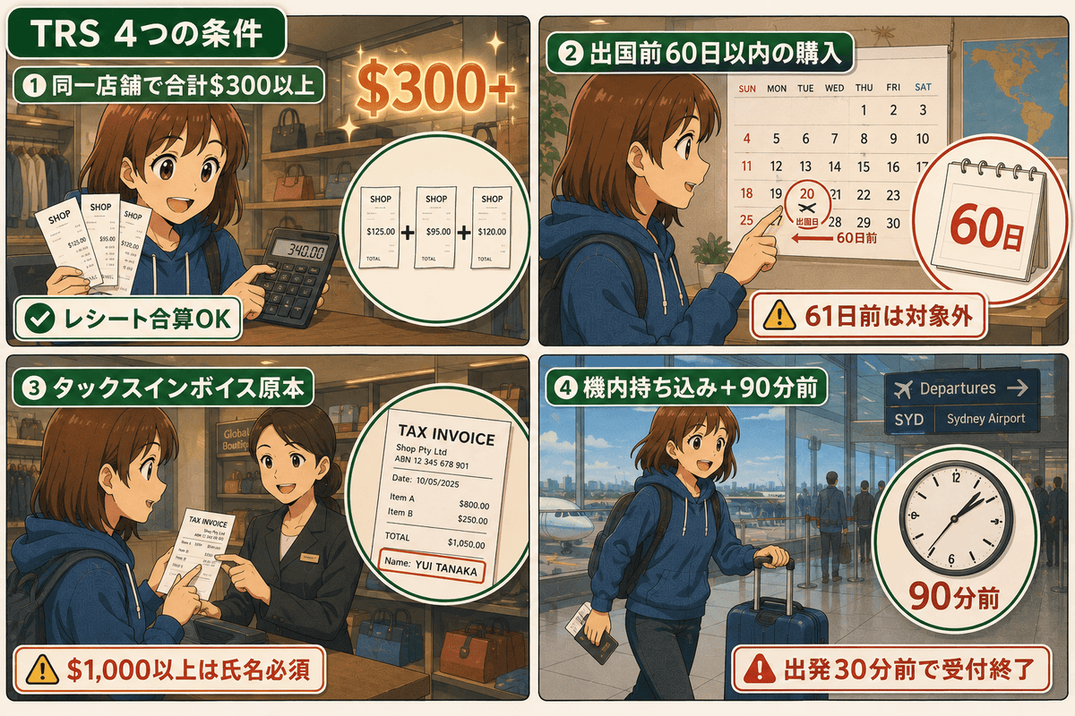 オーストラリアで免税申請のTRS還付を受けるための条件