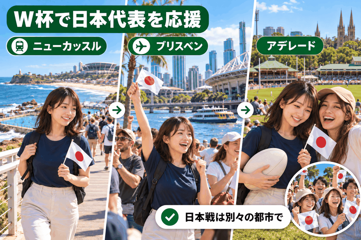 オーストラリア スポーツ観戦の楽しみ方、ラグビーW杯でニューカッスル・ブリスベン・アデレードを巡り日本代表を応援する留学生