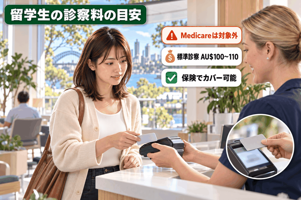 オーストラリア留学生がMedicare対象外でGPの診察料を自己負担で支払う様子