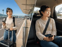 オーストラリアの配車アプリを使い、空港から街へスムーズに移動する留学生の様子