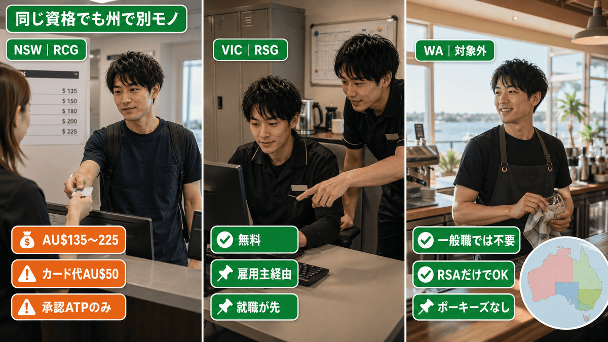 オーストラリアのRCG・RSGを州別に比較。NSWは有料、ビクトリア州は無料、西オーストラリア州は不要