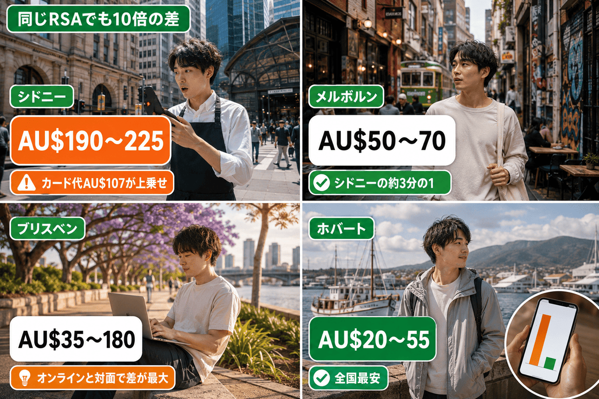 オーストラリアRSAの受講料を4都市で比較。シドニーAU$225からホバートAU$20までの価格差