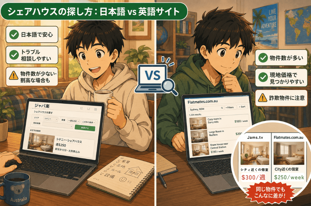 オーストラリアのシェアハウス情報の探し方（サイト比較）