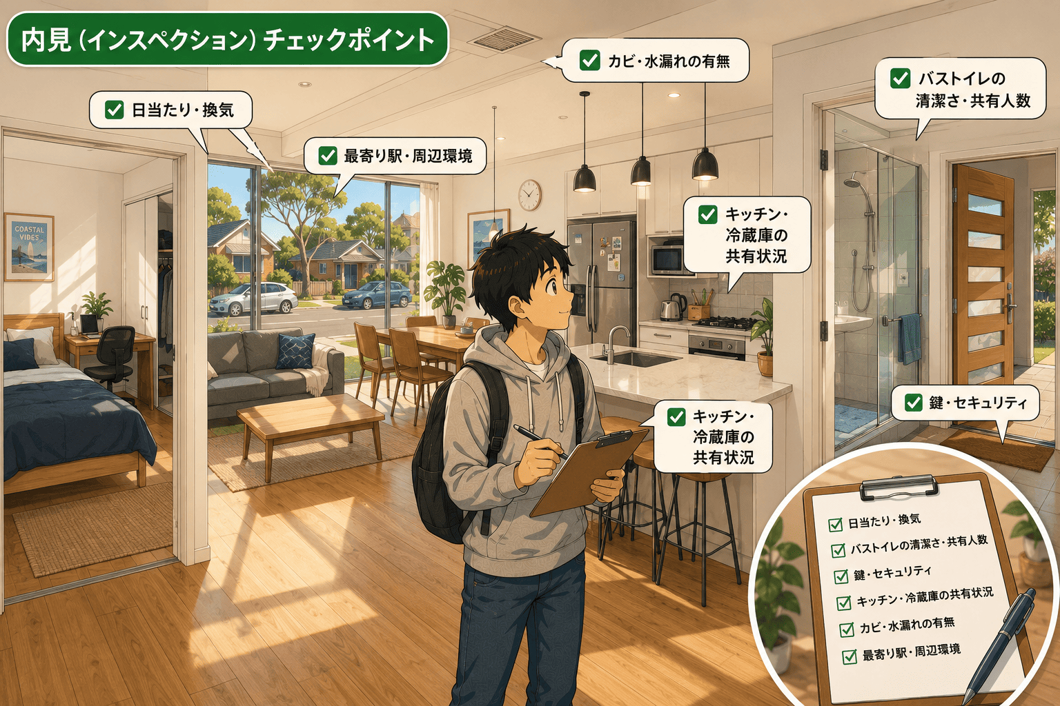 オーストラリアのシェアハウス探しの内見で確認すべきポイント
