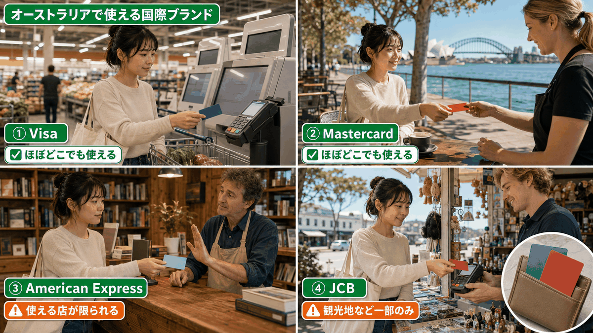 オーストラリアでのVisa・Mastercard・Amex・JCBの使いやすさをクレジットカード別に比較
