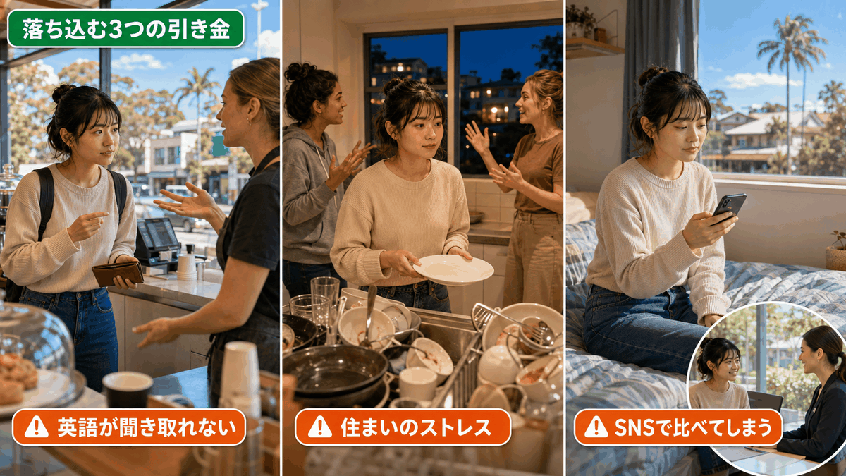 オーストラリア留学で落ち込む3つの原因。英語の聞き取り、住まいのストレス、SNSでの比較