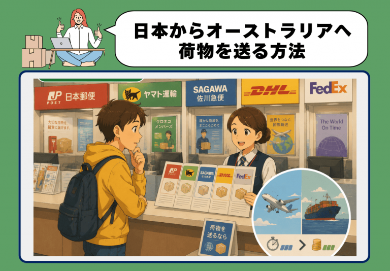 日本からオーストラリアへ荷物を送る方法を解説するイメージ画像