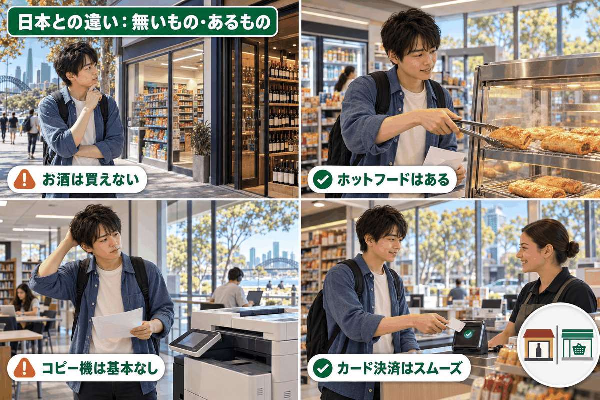オーストラリアのコンビニ事情で日本と異なる点をお酒・ホットフード・コピー・決済の4項目で紹介