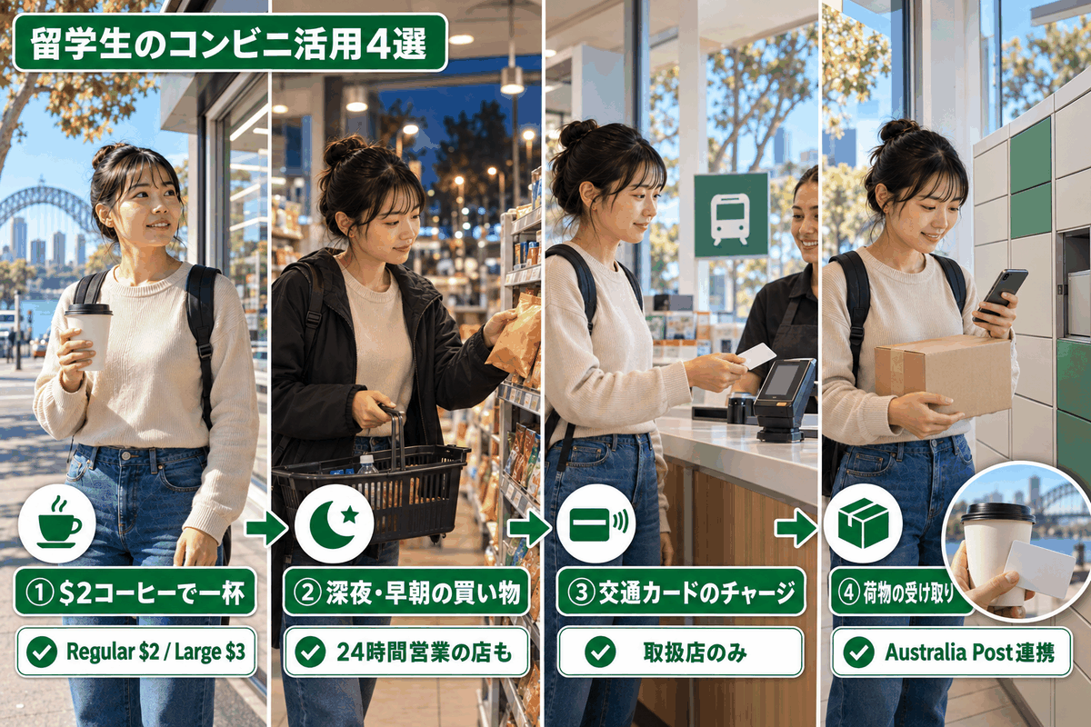 オーストラリアのコンビニで留学生が使えるコーヒーや交通カードチャージなどの活用法を紹介