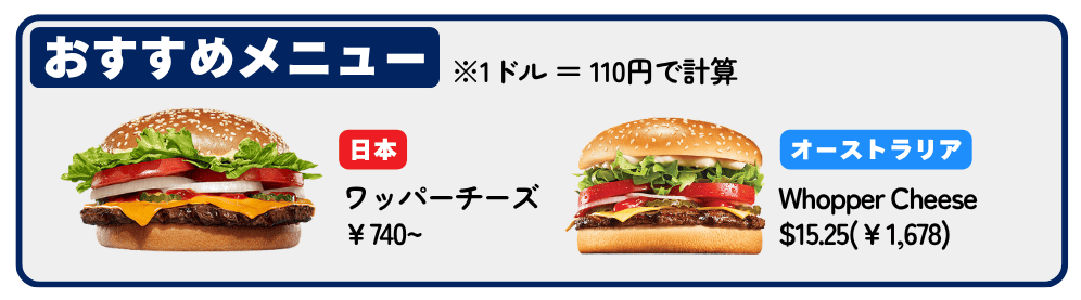 ハングリージャックスの日本とオーストラリアの金額を比較