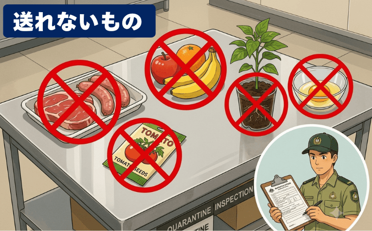 オーストラリアへ送れない食品や持ち込み禁止品を紹介するイラスト