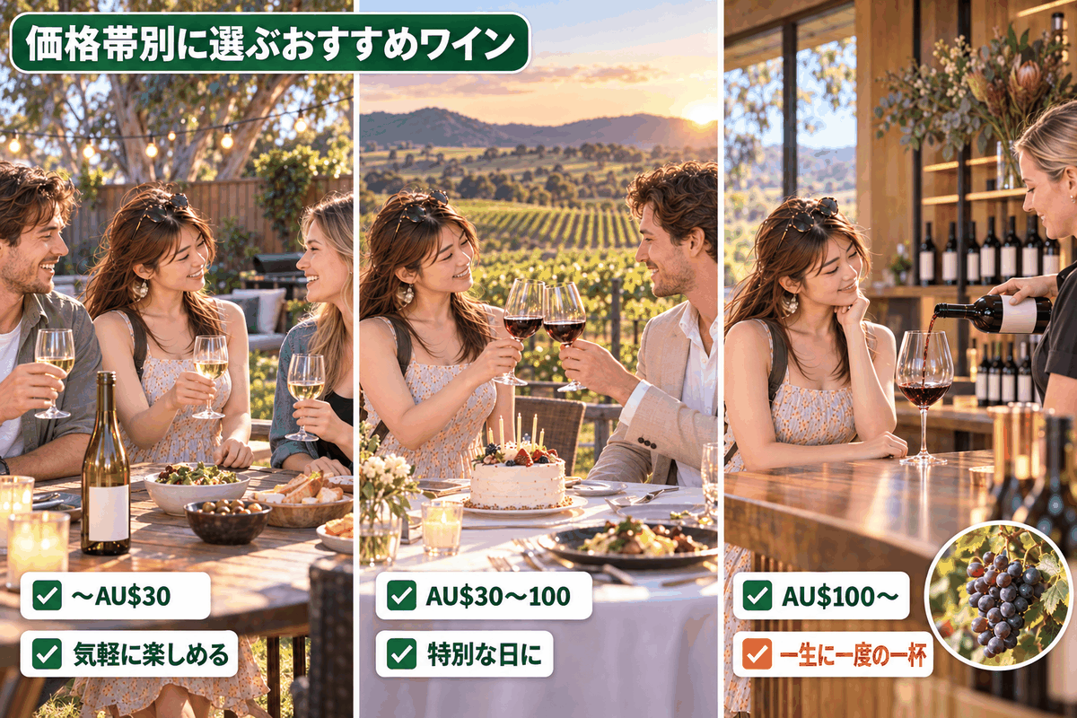 AU$30以下からAU$100以上までオーストラリアワインを価格帯別に選ぶポイントを紹介