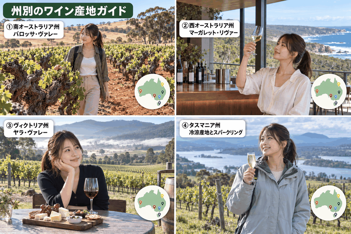 バロッサ・マーガレットリバー・ヤラヴァレー・タスマニアなど州別ワイン産地の特徴を紹介