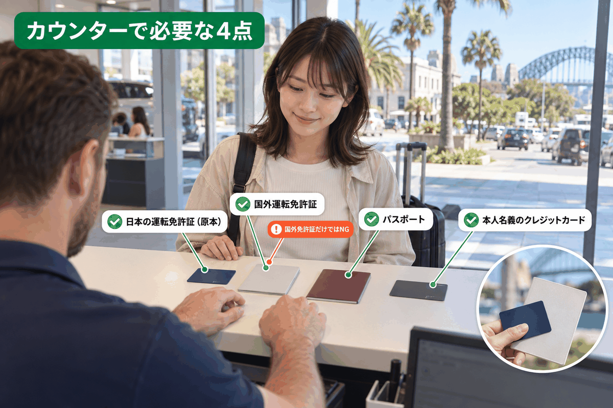 オーストラリアのレンタカー契約に必要な運転免許証・国外免許証・パスポート・クレジットカードの4点