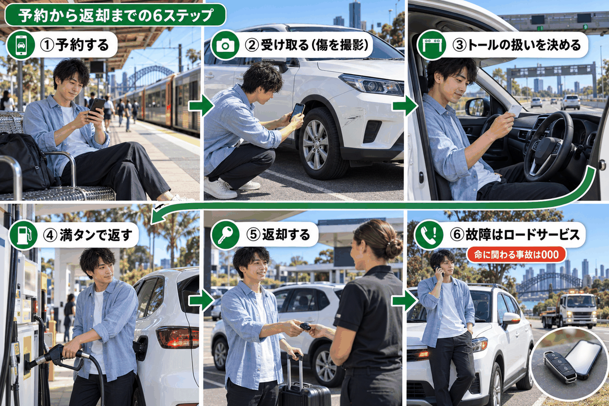 オーストラリアでレンタカーを予約から返却まで使う6ステップ。受取時の撮影やトール、給油の注意点
